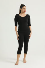 Black Women Thermal 3 Quater Shirt