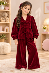 Red Velvet Bow Co-ord Set for Girls