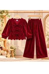 Red Velvet Bow Co-ord Set for Girls