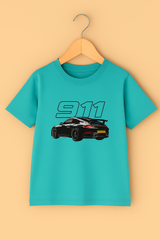 911 Graphic Tee | Boys Cotton T-Shirt | Sky Blue & Red
