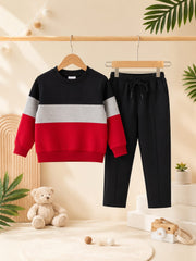 Boys Color Block Co-ord Set – Sweatshirt & Black Pin Tuck Trouser