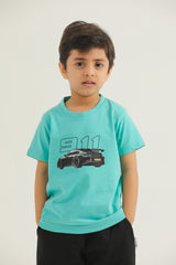 911 Graphic Tee | Boys Cotton T-Shirt | Sky Blue & Red