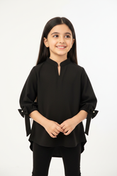 Black Crepe Top - Fixed Pearl Detail