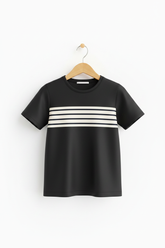 Bold 3D Black Stripe Tee on Wooden Hanger