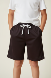 Dark Maroon Mesh Shorts Model with Drawcord