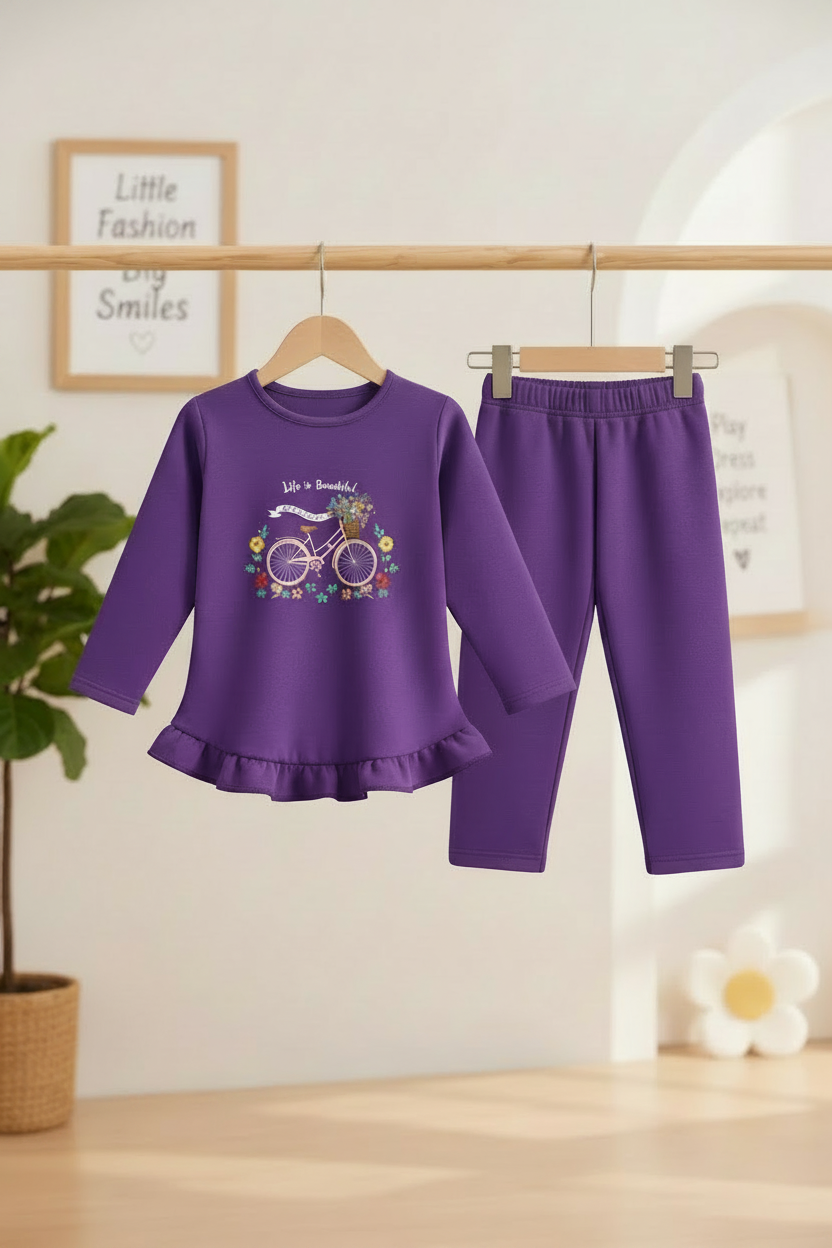 Final purple girls’ outfit with corrected print