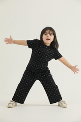 Girl Model in Full Black Geometric Print Co-Ord Set