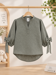 Girls Jacquard Bow-Cuff Top — Circle Pattern