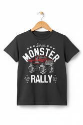 Kids Monster Rally Grey Tee - 3D Wooden Hanger White Background