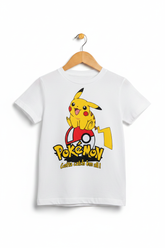 Kids White Pokémon Pikachu Tee - 3D Wooden Hanger White Background