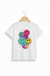 Kids White Retro Smiley Face Cluster Tee