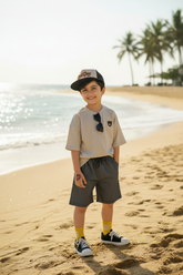 Oatmeal Bear Tee – Bold Product Focus Beach Shot
