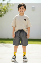 Oatmeal Bear Tee & Chambray Shorts - Boy Model