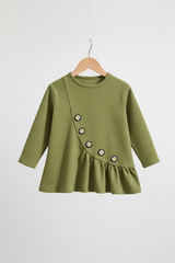 Olive-green ribbed daisy-button peplum top listing image
