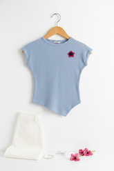 Sky Blue Asymmetric Cap Sleeve Top – 3D Hanger