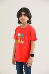 Block Floral Print (Red)