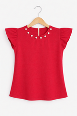 Pearl red lattice girls summer shirt