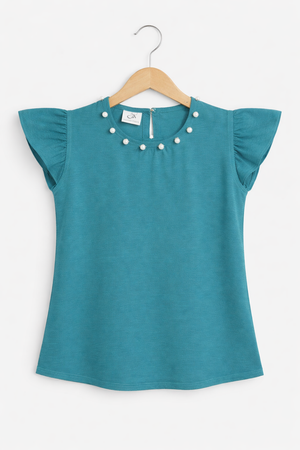 Girls’ Pearl-Embellished Flutter Sleeve shirt