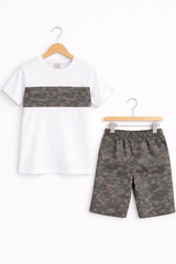White camo kids summer T-shirt and shorts