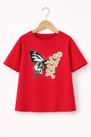 Red butterfly kids summer t shirt