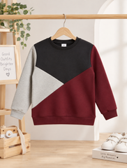 Color-Block Kids Crewneck Sweatshirt — Charcoal, Burgundy & Grey