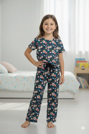 Flower printed kids summer tshirt & trouser