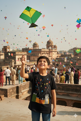 Basant festival Black Flyig Kites Kids T-shirt