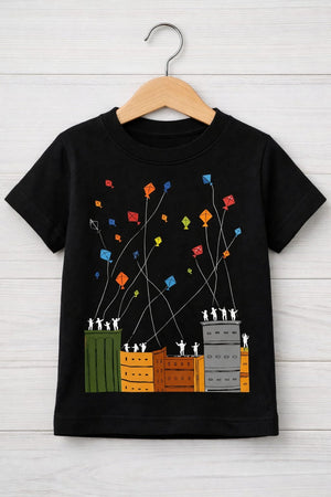Basant festival Black Flyig Kites Kids T-shirt