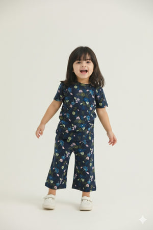 Greeny flowers printed kids summer tshirt & trouser