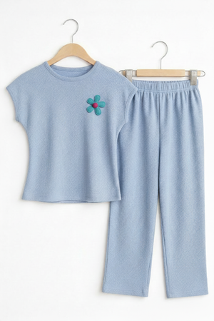 Baby Blue Flower Coord Set | Girls Top & Trousers
