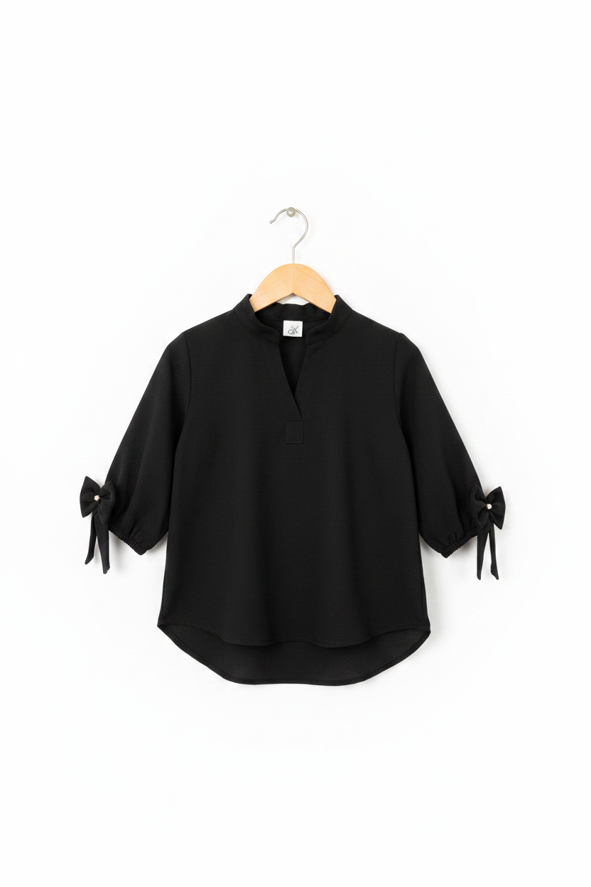 Black Crepe Kids Top - Wooden Hanger