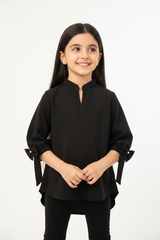 Black Crepe Top - Fixed Pearl Detail