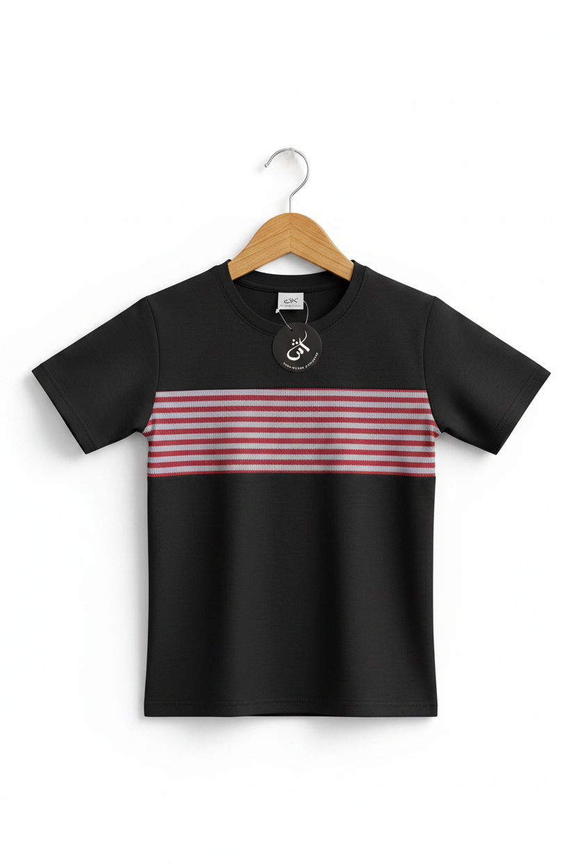 Black Red-Grey Stripe Tee on Wooden Hanger