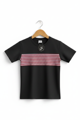 Black Red-Grey Stripe Tee on Wooden Hanger