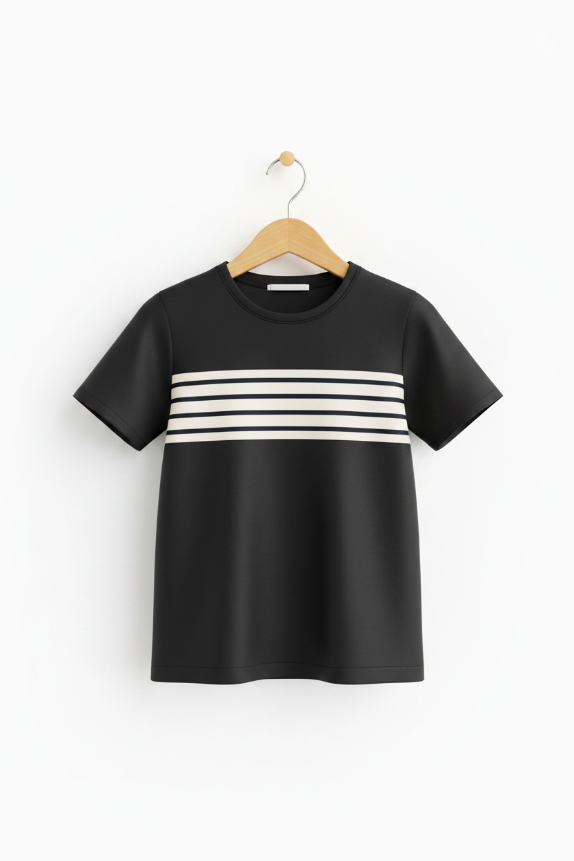 Bold 3D Black Stripe Tee on Wooden Hanger