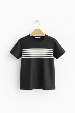 Boys Black Stripe Panel T-Shirt | Crew Neck Cotton Tee