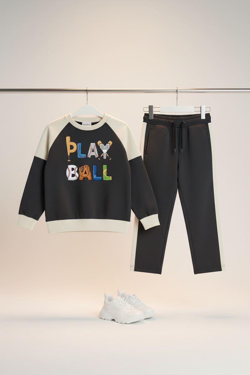 Charcoal & Cream Co-ord Set – Play Ball Print