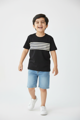 Cute Pakistani Boy in Black Stripe Tee