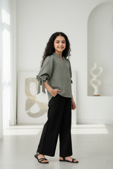 Girls Olive Jacquard Top - Pakistani Model Shot