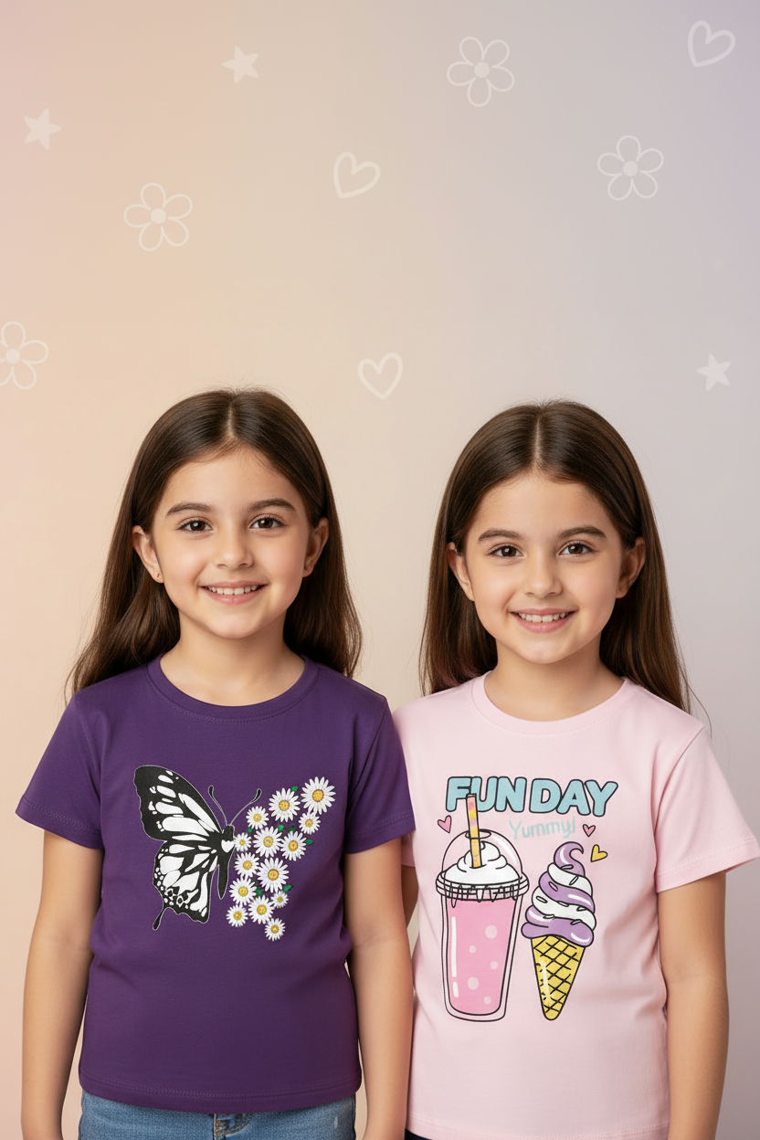 Girls T-Shirts Pack of 2 - Two Girls Portrait