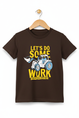 Kids Brown "Let's Do Some Work" Tee - 3D Wooden Hanger White Background