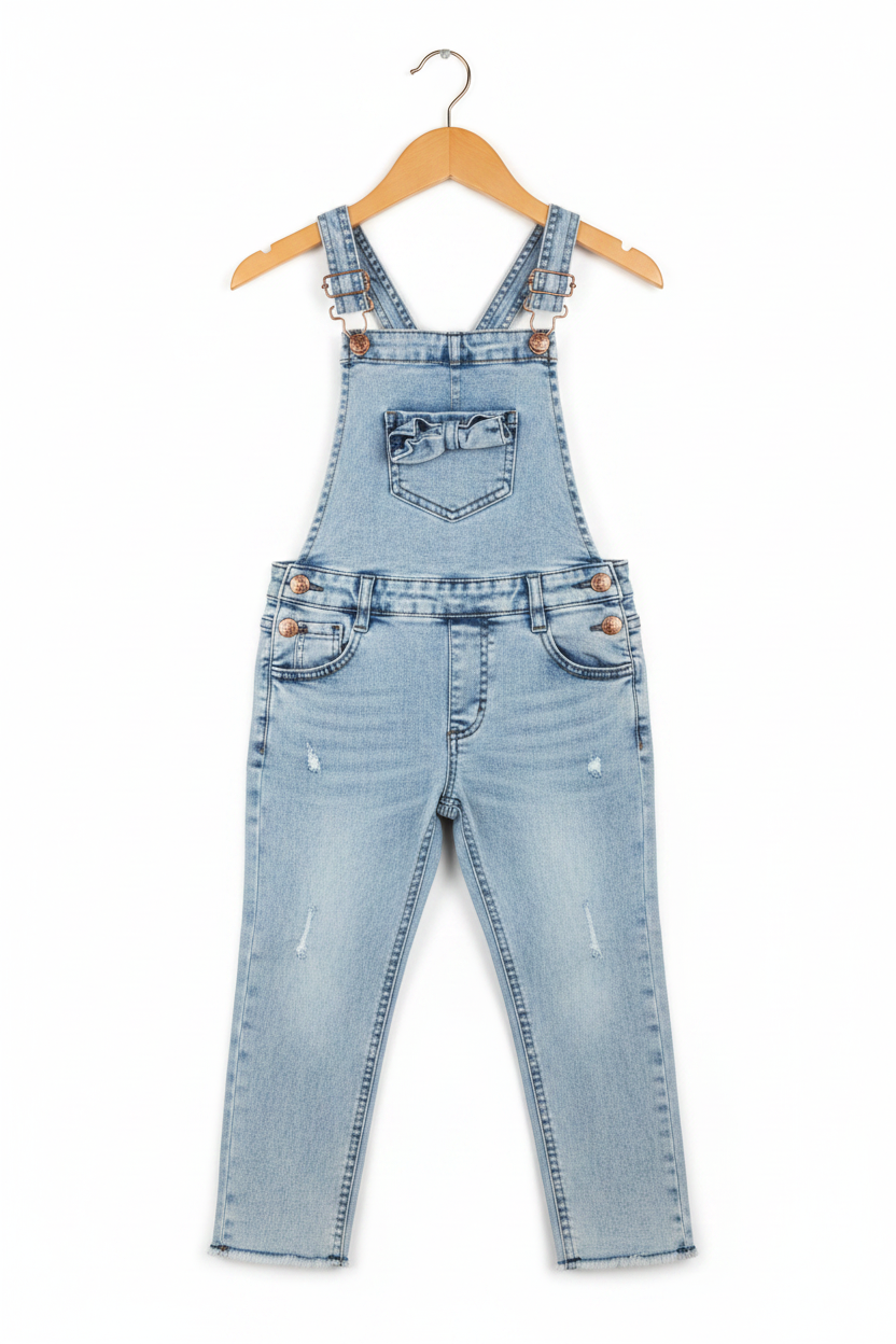 Kids Denim Dungaree on Wooden Hanger