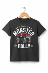Kids Monster Rally Grey Tee - 3D Wooden Hanger White Background