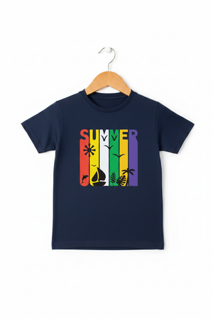 Kids Summer Rainbow Stripe Graphic T-Shirt