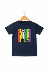 Kids Navy Blue Summer Tee - Exact Print from Black Tee - 3D Wooden Hanger