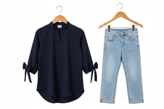 Kids Navy Top & Stone-Washed Denim on Wooden Hangers