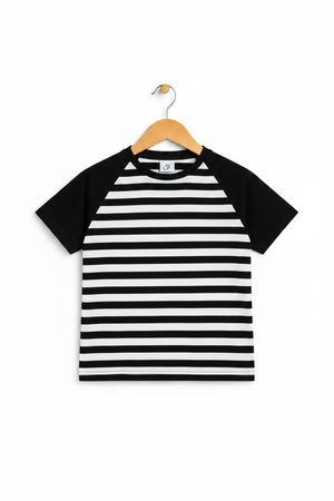 Boys Raglan Stripe T-Shirt – Black & White Classic Stripes