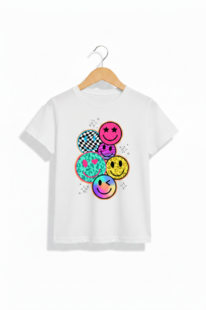 Kids Retro Smiley Face Cluster Graphic T-Shirt
