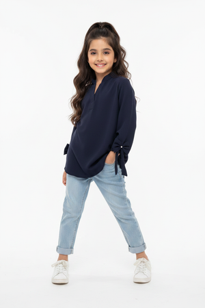 Girls Navy Bow-Sleeve Coord Set | Top & Jeans
