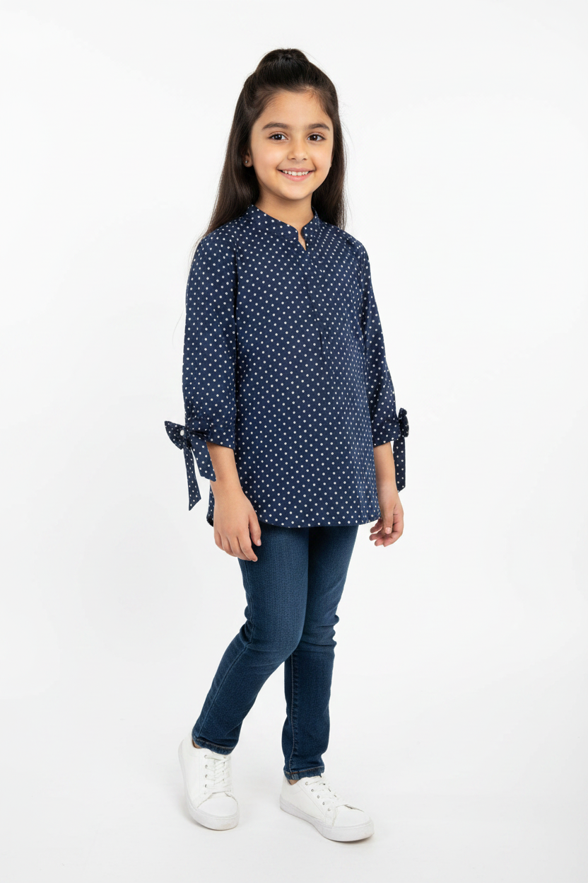 Navy Polka Dot Shirt - Kids Model